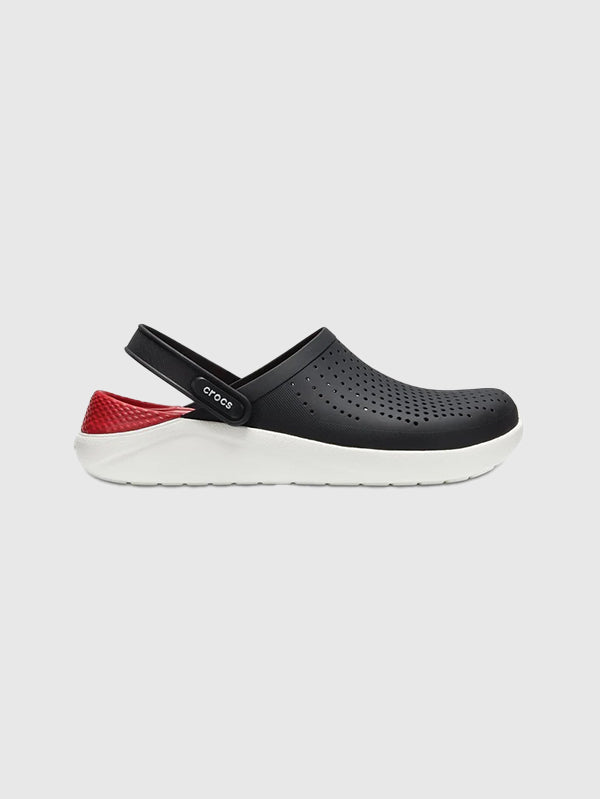 crocs literide clog black and red
