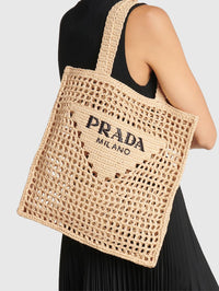 Prada Triangle-Logo Crochet Tote Bag