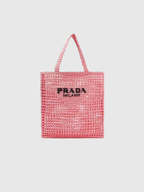 Prada Triangle-Logo Crochet Tote Bag